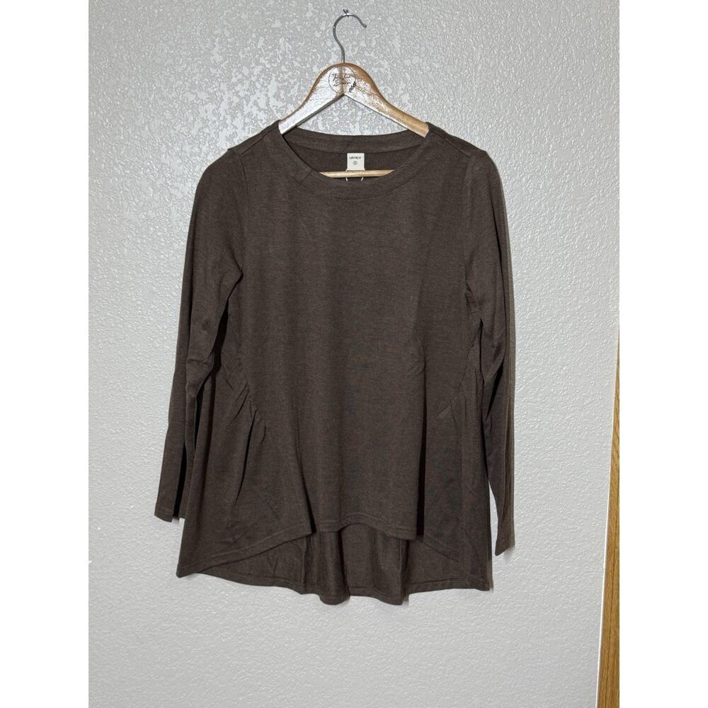 Lintico Wool Panelled Ruched Asymmetric Hem Top Size Small Coffee Brown